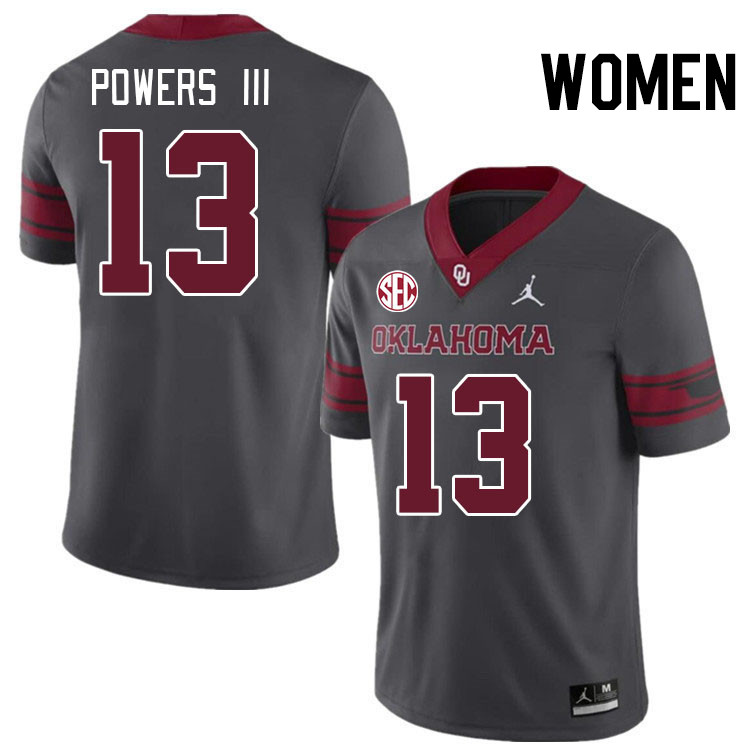 Women #13 Reggie Powers III Oklahoma Sooners 2024 SEC Conference College Football Jerseys-Charcoal